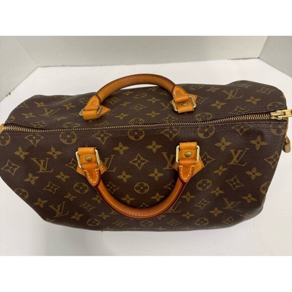Louis Vuitton Speedy 35 Brown Canvas Monogram LV Satchel Handbag $1700 RP - Picture 5 of 12